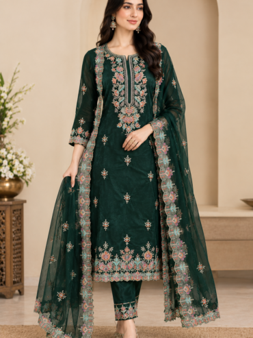 πβ¨ Royal Emerald Green Embroidered Suit Set with Designer Dupatta ππΈ